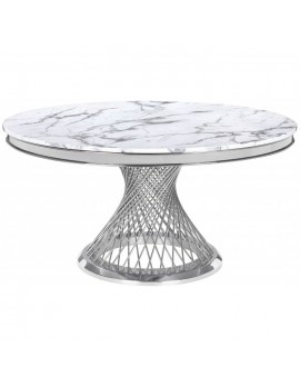 Esstisch Silber, runder Tisch Silber, Esstisch Marmoroptik Tischplatte, Durchmesser 130 cm
