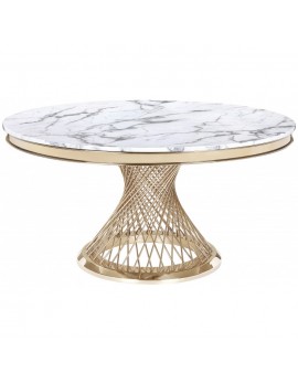 Esstisch Gold, runder Tisch Gold, Esstisch Marmoroptik Tischplatte, Durchmesser 130 cm