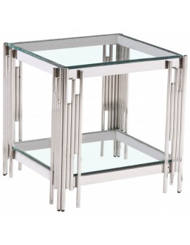 Beistelltisch Silber, Glastisch Silber, Beistelltisch Glas Silber, Breite 55 cm
