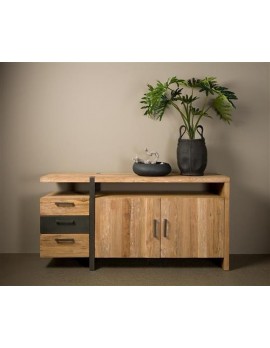 Anrichte Naturholz Industriedesign, Sideboard Massivholz Metall, Breite 185 cm