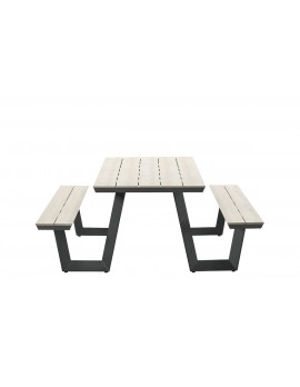 Gruppensitzbank grau-anthrazit, Sitzgruppe grau-, Picknick Sitzgruppe anthrazit, Gartentisch mit Bank grau-braun