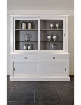Vitrinenschrank weiß, Geschirrschrank,  Wohnzimmerschrank im Landhausstil, Breite 200 cm