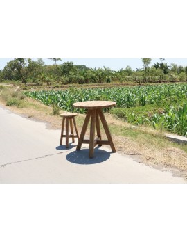 Bartisch Teakholz, runder Tisch Teak, Bartisch Holz Teak, Durchmesser 80 cm