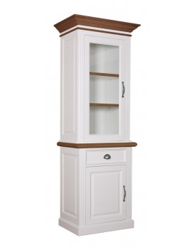 Vitrine weiß mit Eiche, Vitrinenschrank weiß, Geschirrschrank weiß, Wohnzimmerschrank weiß Landhausstil, Breite 80 cm