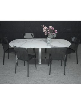 Ausziehtisch Keramik-Tischplatte, Esstisch Keramikplatte, Esstisch Marmor-Optik ausziehbar,  Breite 130-200 cm 