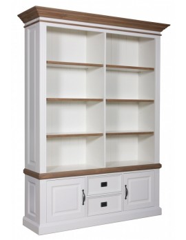 Bücherschrank weiß mit Eiche, Kommode weiß, Wohnzimmerschrank weiß Landhausstil, Breite 166cm