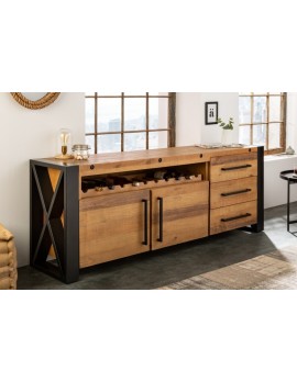 Sideboard Natur-braun,  Sideboard Massivholz, Sideboard Metall-Gestell, Breite 195 cm