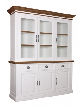 Vitrine weiß mit Eiche, Schrank weiß, Buffetschrank weiß, Wohnzimmerschrank weiß Landhausstil, Breite 182cm