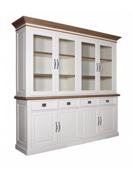 Vitrine weiß mit Eiche, Schrank weiß, Buffetschrank weiß, Wohnzimmerschrank weiß Landhausstil, Breite 232cm