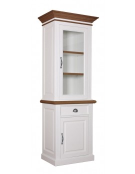 Vitrine weiß mit Eiche, Vitrinenschrank weiß, Geschirrschrank weiß, Wohnzimmerschrank weiß Landhausstil, Breite 80 cm