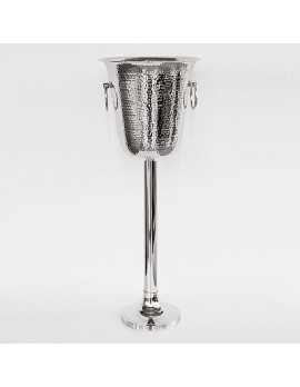 Sektkühler Silber mit Standsäule, Weinkühler Standfuß, Campagnerkühler mit Standfuß, Durchmesser 26 cm