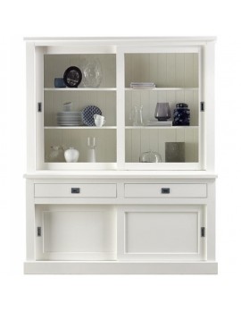 Vitrine weiß, Vitrinenschrank weiß, Geschirrschrank weiß, Wohnzimmerschrank weiß Landhausstil, Breite 180 cm