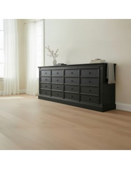 Kommode schwarz mit Schubladen, Sideboard mit Schubladen, Sideboard schwarz Holz,  Breite 230 cm