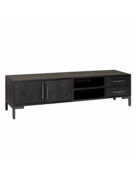 TV-Schrank schwarz Holz, TV-Schrank Eiche furniert schwarz, Lowboard schwarz, Breite 185 cm