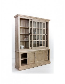 Vitrine Landhaus, Geschirrschrank Massivholz Landhausstil, Küchenschrank Landhaus, Breite 185 cm