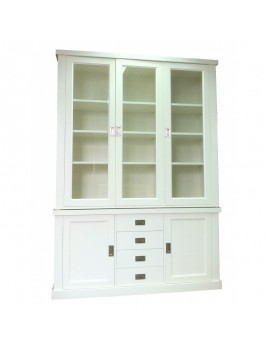Vitrine weiß Landhaus,  Geschirrschrank weiß, Wohnzimmerschrank weiß Landhausstil, Breite 172 cm