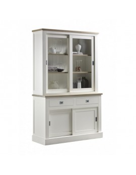 Vitrine weiß, Vitrinenschrank weiß, Geschirrschrank weiß, Wohnzimmerschrank weiß Landhausstil, Breite 140 cm