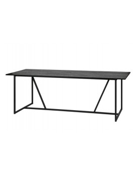 Tisch schwarz Metall-Gestell, Esstisch schwarz Massivholz, Breite 220 cm