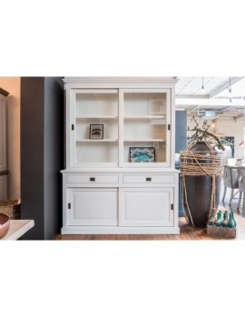 Vitrine weiß, Geschirrschrank weiß, Wohnzimmerschrank im Landhausstil, Breite 177 cm
