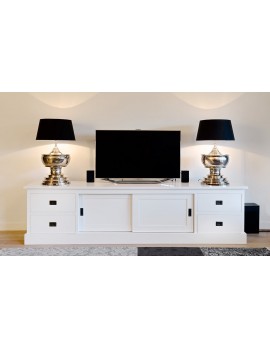 TV Schrank weiß, Lowboard weiß mit Schiebetüren, Sideboard  Landhaus / Massivholz, Breite 250 cm