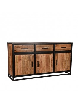 Sideboard Holz/Metall, Sideboard Massives Mangoholz, Sideboard schwarz Metall, Industriestil 