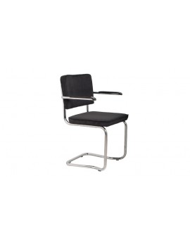 Moderner Stuhl in schwarz Ribcord verchromt