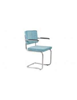 Moderner Stuhl in hellblau Ribcord verchromt