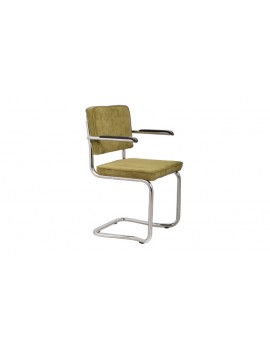 Moderner Stuhl in grün Ribcord verchromt