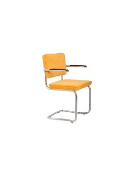 Moderner Stuhl in gelb Ribcord verchromt