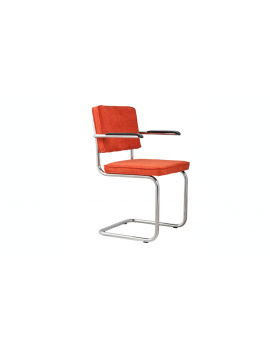 Moderner Stuhl in orange Ribcord verchromt