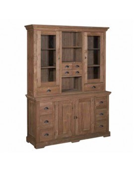 Geschirrschrank Holz, Vitrine Teak-Massivholz, Vitrine braun Holz, Breite 164 cm