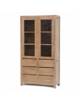 Vitrine Teak-Massivholz, Vitrine braun Holz, Geschirrschrank Holz, Breite 100 cm