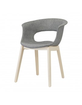Design Stuhl in grau, aus Textil, massiv Holz, Natural, Kunststoff, mit Armlehne