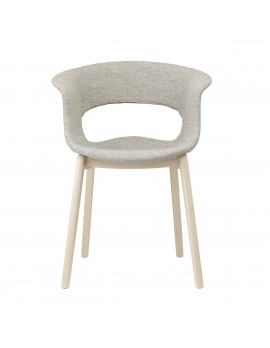 Design Stuhl in sand, aus Textil, massiv Holz, Natural Kunststoff, mit Armlehne