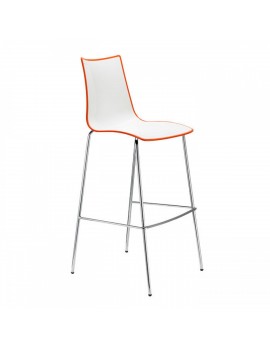 Design Barstuhl, weiß orange, Sitzhöhe 65 cm, chrom