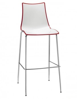 Design Barstuhl, weiß rot, Sitzhöhe 80 cm, chrom