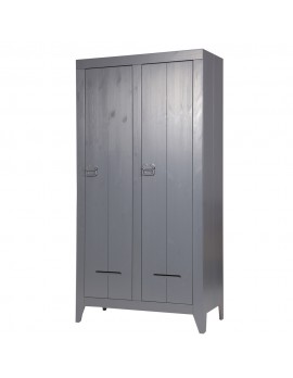 Kleiderschrank Farbe grau, Schrank 2 Türen, Kinderzimmerschrank grau, Breite 95 cm