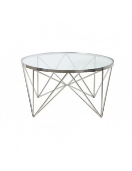 Couchtisch rund Silber Glas-Metall, Tisch rund verchromt aus Metall und Glas, Durchmesser 80 cm