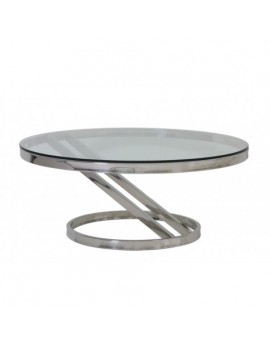 Couchtisch Silber Glas-Metall, Tisch verchromt aus Metall und Glas, Durchmesser 100 cm