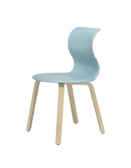 Stuhl blau mit Holzgestell, Objekt-Stuhl blau