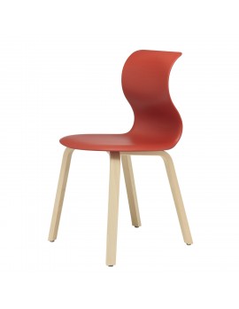 Stuhl rot mit Holzgestell, Objekt-Stuhl rot