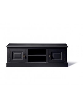 Lowboard schwarz, TV Schrank schwarz Massivholz, Fernseheschrank im Landhausstil, Breite 150 cm