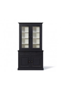 Vitrine schwarz, Geschirrschrank schwarz-weiß, Wohnzimmerschrank im Landhausstil, Breite 128 cm