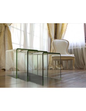Glas Couchtisch-Set 3 Tische, randloser Glas Beistelltisch, Couchtisch klarglas, Durchmesser 34/38/42 cm