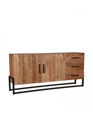 Sideboard massiv Holz/Metall, Sideboard grobes Mangoholz, Sideboard 184x40x85 cm, Industriestil 