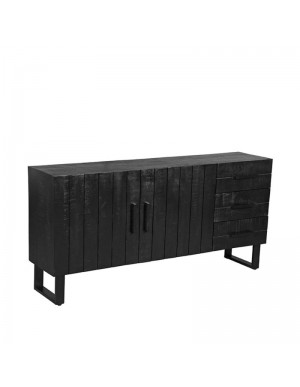 Sideboard massiv Holz/Metall, Sideboard schwarzes Mangoholz, Sideboard 178x40x85 cm, Industriestil 
